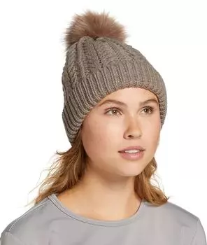 Northeast Outfitters Женская уютная шапка косой вязки с меховым помпоном, серо-коричневый