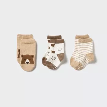 Набор носков UNIQLO, 3 пары, бежевый