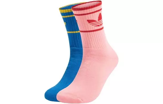 Носки ADICOLOR 70-х годов, 2 пары, носки до середины голени, унисекс, 2 пары Adidas Originals, 2 Pack (Feather Blue+Ultra Neon Pink)
