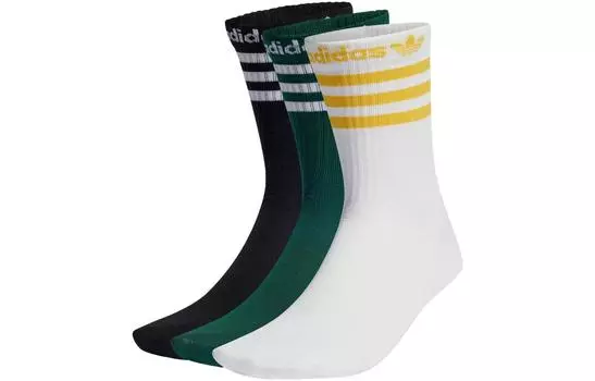 Носки Adicolor CREW, 3 пары, носки до середины голени, унисекс, 3 пары Adidas Originals, 3 Pack (Black+White+Forest Green)