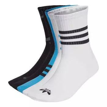 Носки adidas originals Stripe Logo Knit Sports Mid Tops Socks Unisex 1 3 Pairs White / Black / Blue, черный