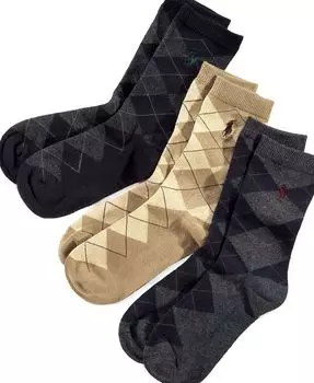 Носки Argyle для маленьких и больших мальчиков 3 шт. Polo Ralph Lauren, мультиколор