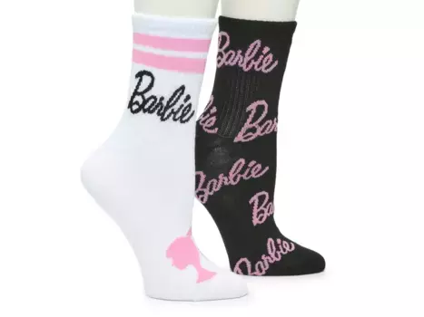 Носки Barbie Women's Crew Socks - 2 Pack High Point Design, розовый/черный/белый