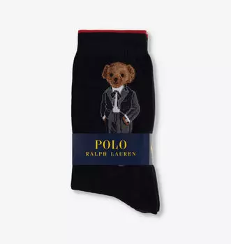 Носки Bear-Intarsia из эластичного хлопка с отделкой в полоску Polo Ralph Lauren, черный
