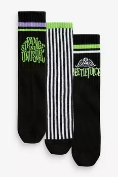 Носки Beetlejuice по 3 шт в упаковке Next, черный