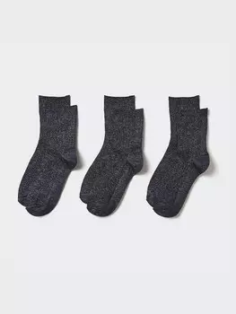 Носки crew, блестящие, 3 пары Uniqlo, черный