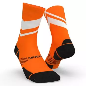 Носки для бега Mid Run 900 толстые красно-белые KIPRUN, неоновый кроваво-оранжевый
