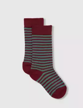Носки для девочек в тонкую полоску с контрастным носком и пяткой Gocco, гранатовый