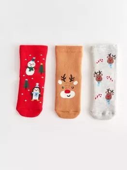 Носки для мальчика на новогоднюю тематику, 3 шт. LCW baby, яркий красный