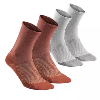 Комплект носков высокие походные Quechua Hike 100 High, 2 пары, серый/красно-коричневый