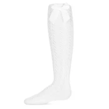 Носки до колена из хлопковой смеси с бантом для маленьких детей и девочек, связанные крючком MeMoi, белый