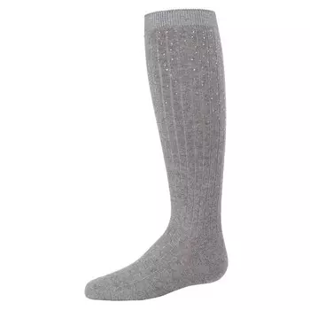 Носки до колена из смеси хлопка для маленьких детей в рубчик с драгоценными камнями для девочек MeMoi, цвет Med Gray Heather
