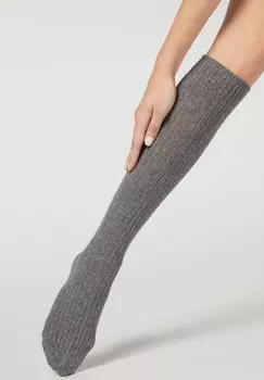 Носки до колена LANGE SOCKEN IN RIPPE AUS WOLLE UND KASCHMIR Calzedonia, серый