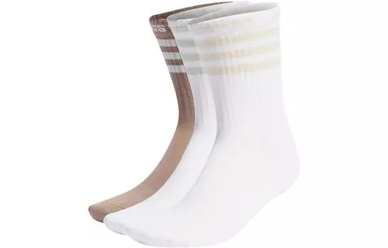Носки до середины голени, 3 пары, унисекс, 3 пары Adidas, 3 Pack (White+Pink White+Brown/White)