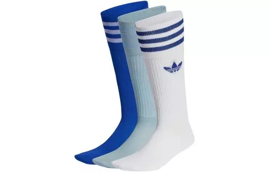 Носки до середины голени, 3 пары, унисекс, 3 пары Adidas Originals, 3 Pack (White+Magic Gray+Semi-Fluorescent Blue)