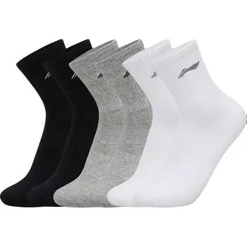 Носки до середины голени LiNing Fitness Series, 6 пар унисекс, 6 Pack (Black+Gray+White)