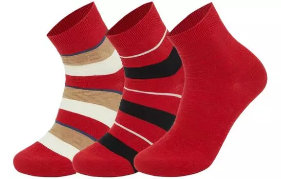 Носки до середины голени LiNing Sports Life Collection, 3 пары унисекс, 3 Pack (Red White Stripes+Red Black Stripes+Samba Red)