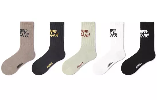Носки до середины голени унисекс, 5 пар Primeet, 5-Pack (Letter Trendy Socks B Set)