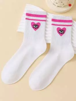 Носки до середины икры Maria Clara Maia с узором в виде сердечек и глаз, белый цвет