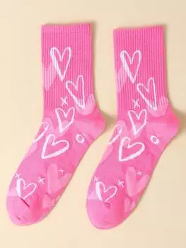 Носки до середины икры с жаккардовым узором Duchess Plum Girlcore Duchess Plum Sweet Heart, розовый фуксия