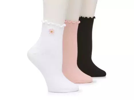 Носки Flower Ruffle Women's Crew Socks - 3 Pack Steve Madden, черный/розовый/белый
