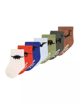 Носки GAP Socks DINO, экрю/кобальтово-синий/светло-голубой/коричневый/зеленый/темно-зеленый/красный