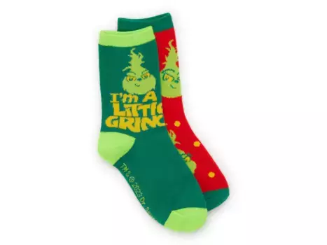 Носки Grinch Kids' Crew Socks - 2 Pack Bioworld, красный/зеленый