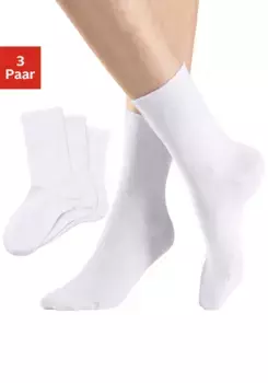Носки H.I.S (упаковка, 3 пары), с комфортным поясом, подходят также для диабетиков, белый
