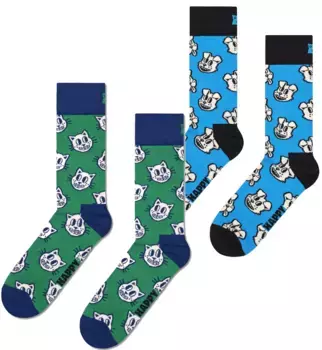 Носки Happy Socks (2 пары), Носки Cat, бирюзовый