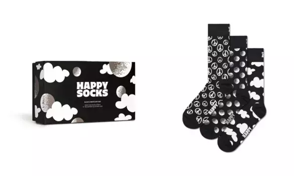 Носки Happy Socks (3 пары в коробке), черно-белый подарочный набор, черно-белый