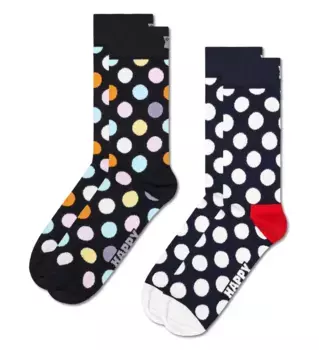 Носки Happy Socks "Classic Big Dot Socks" (упаковка, 2 пары), по всей поверхности в горошек, черный, белый