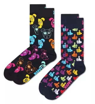 Носки Happy Socks "Classic Dog Socks" (упаковка, 2 пары), Носки Dog & Thumbs Up, черный