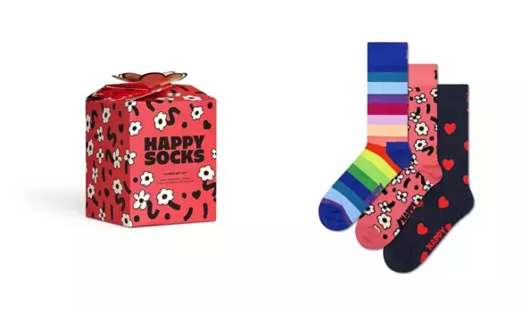 Носки Happy Socks (в коробке, 3 пары), подарочный цветочный набор, цвет Bunt