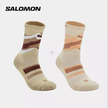 Носки хлопковые Salomon Out Alps Crew спортивные, бежевый / розово-оранжевый