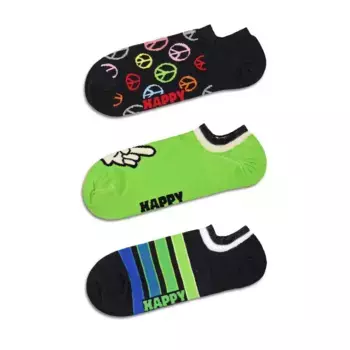 Носки Hs By Happy Peace no show long 3 pairs, черный/зеленый