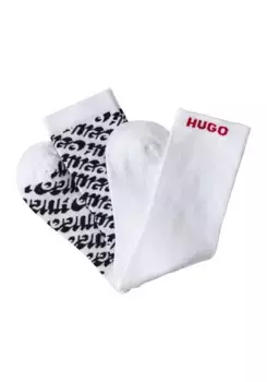 Носки HUGO Underwear "2P RS LOGO ALLOVER C" (упаковка, 2 пары, 2 шт.), с надписью HUGO, белый