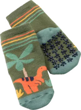 Носки из АБС-пластика с мотивом динозавра зеленого и амортизирующего цвета. оранжевый желтый размер 23/26 1ч. ALANA