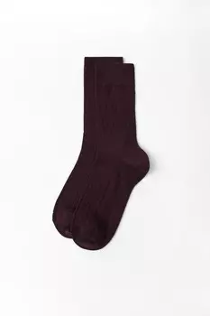 Носки из смешанной шерсти в рубчик ZARA, цвет aubergine
