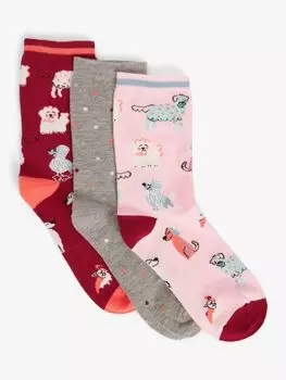 Носки из смеси органического хлопка с принтом собаки John Lewis, розовый/мульти