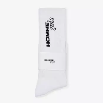 Носки из смесового хлопка с фирменным принтом и отделкой в рубчик Hommegirls, белый