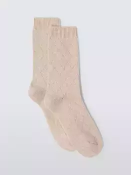 Носки John Lewis Diamond Cable Knit Wool Silk Blend Ankle, цвет stone
