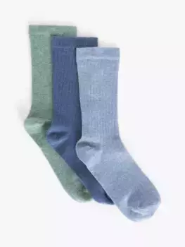 Носки John Lewis Ribbed Organic Cotton Mix Ankle 3 шт, цвет blue/green