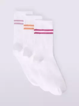 Носки John Lewis Sports Stripe Ankle 3 шт, цвет pink/multi