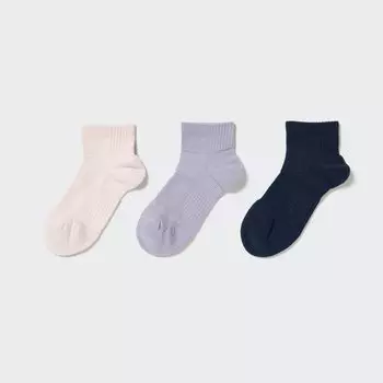 Носки короткие (3 пары, спортивные, ворсовые) UNIQLO, естественный