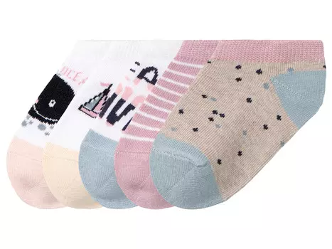 Носки-кроссовки lupilu для малышей, 5 пар, с высоким содержанием органического хлопка, белый/розовый/серый/синий
