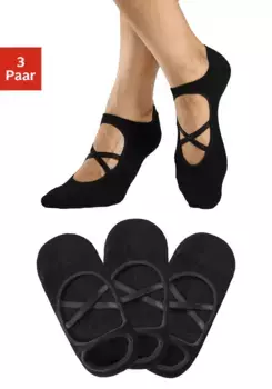 Носки LASCANA ACTIVE (3 пары в упаковке), с элегантно перекрещенными язычками, черный