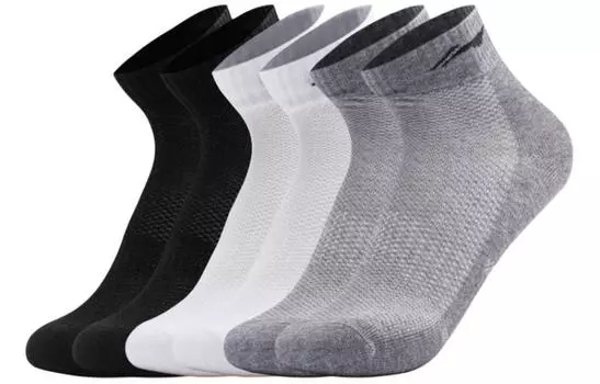 Носки LiNing до середины голени унисекс, 6 пар, 6 Pack (Black+White+Gray)