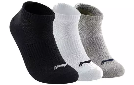 Носки LiNing унисекс, 3 пары, черные, белые, серые