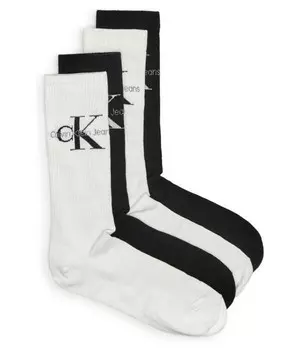 Носки мужские Calvin Klein Jeans с монограммой 4 пары в подарочной упаковке, белый/черный