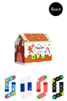 Носки мужские Happy Socks с новогодним принтом 4 пары, мультиколор